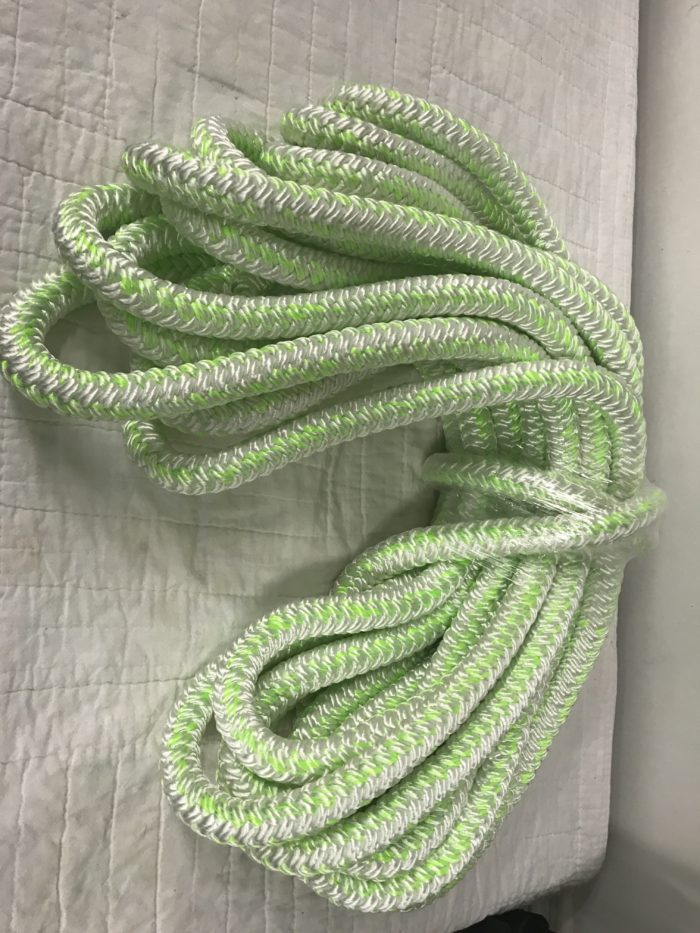 1" White/Green 12 carrier/24-strand Polyester Arborist Bull Rope